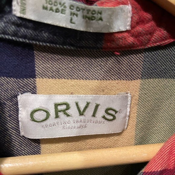 Orvis Red and Green Plaid Button Down Flannel Shirt - Picture 2 of 4